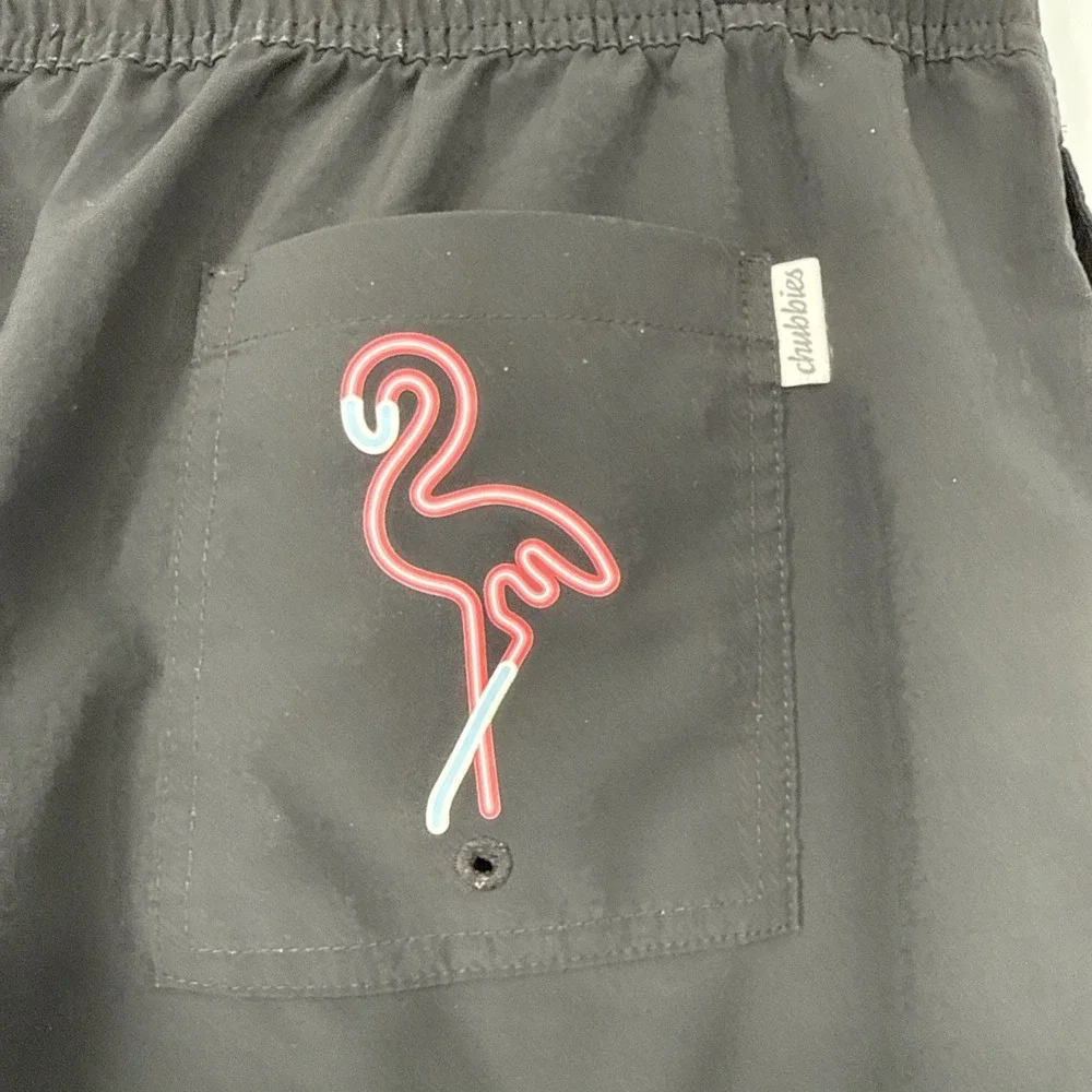 Chubbies Shorts Mens 2XL Black Flamingo Neon Swim Trunks 5.5 Inseam Drawstring